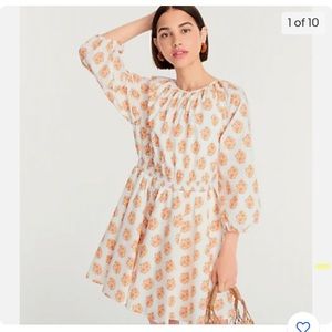 Smocked-waist mini dress in gathered floral block print